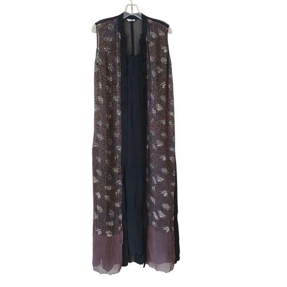 Vintage Maxi Dress & Cardigan Duster Vest Chetha Print Size M Y2K 90s Friends - Picture 1 of 15